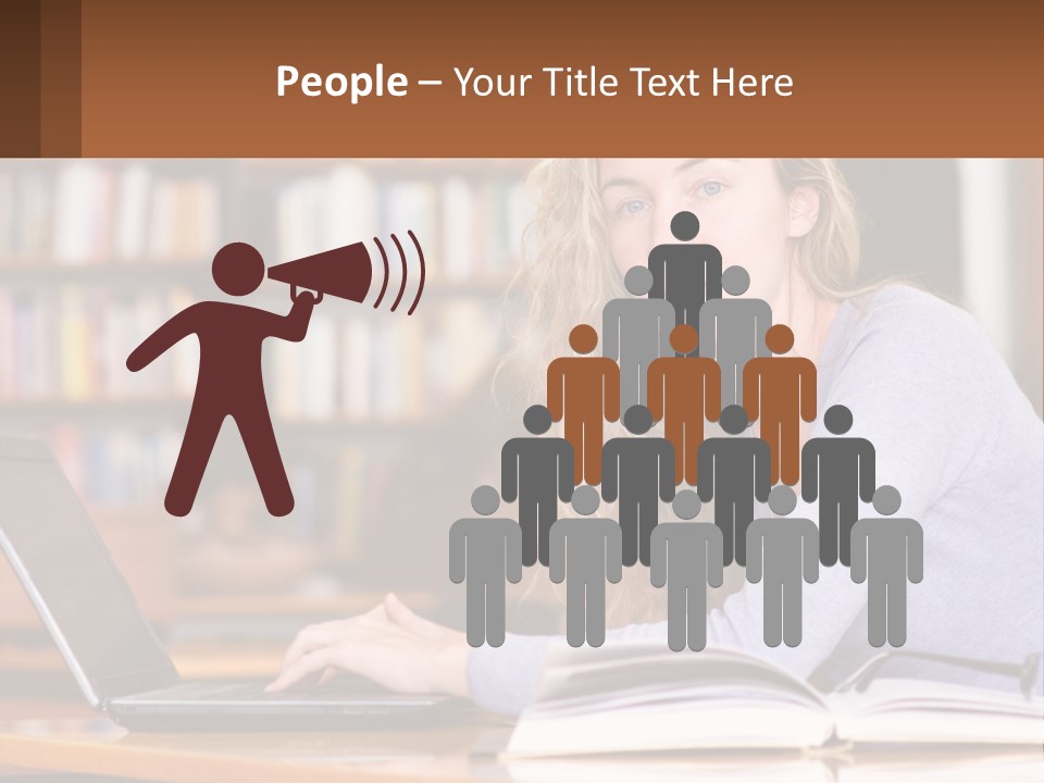 A Woman Sitting At A Table With A Book In Front Of Her PowerPoint Template