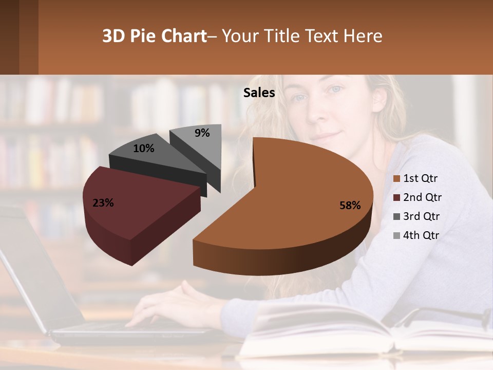 A Woman Sitting At A Table With A Book In Front Of Her PowerPoint Template