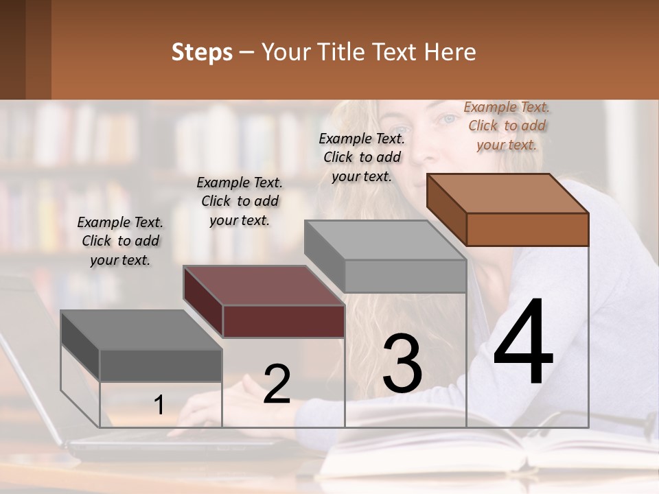 A Woman Sitting At A Table With A Book In Front Of Her PowerPoint Template
