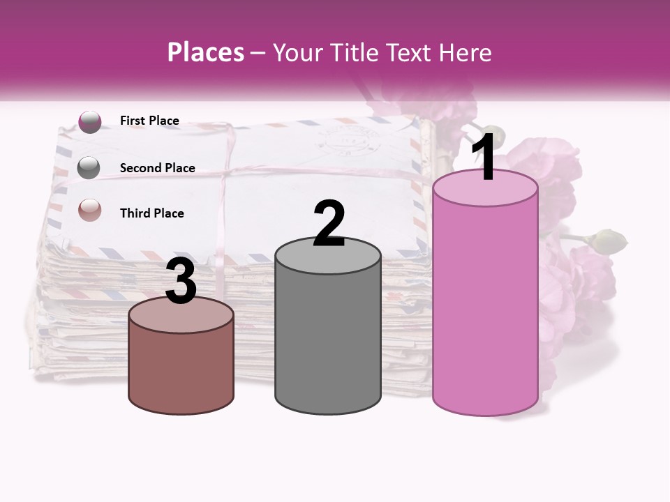 A Stack Of Envelopes With Pink Flowers On A White Background PowerPoint Template