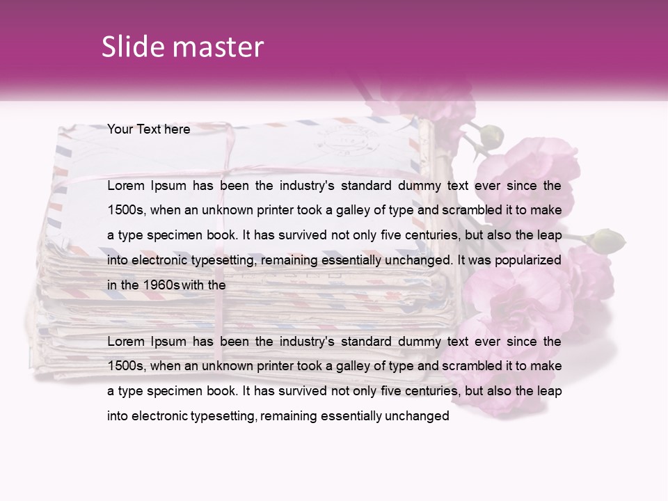 A Stack Of Envelopes With Pink Flowers On A White Background PowerPoint Template