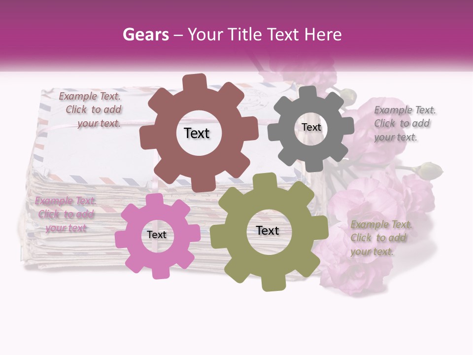 A Stack Of Envelopes With Pink Flowers On A White Background PowerPoint Template
