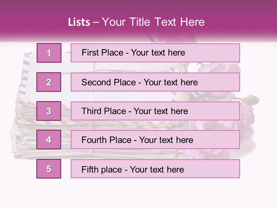 A Stack Of Envelopes With Pink Flowers On A White Background PowerPoint Template