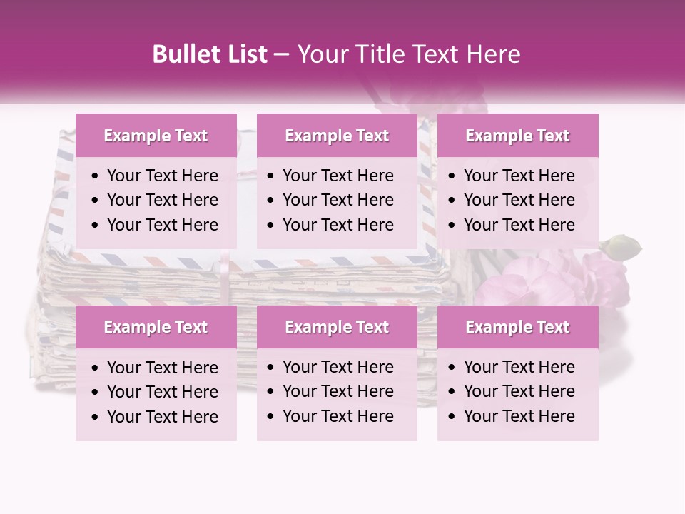 A Stack Of Envelopes With Pink Flowers On A White Background PowerPoint Template
