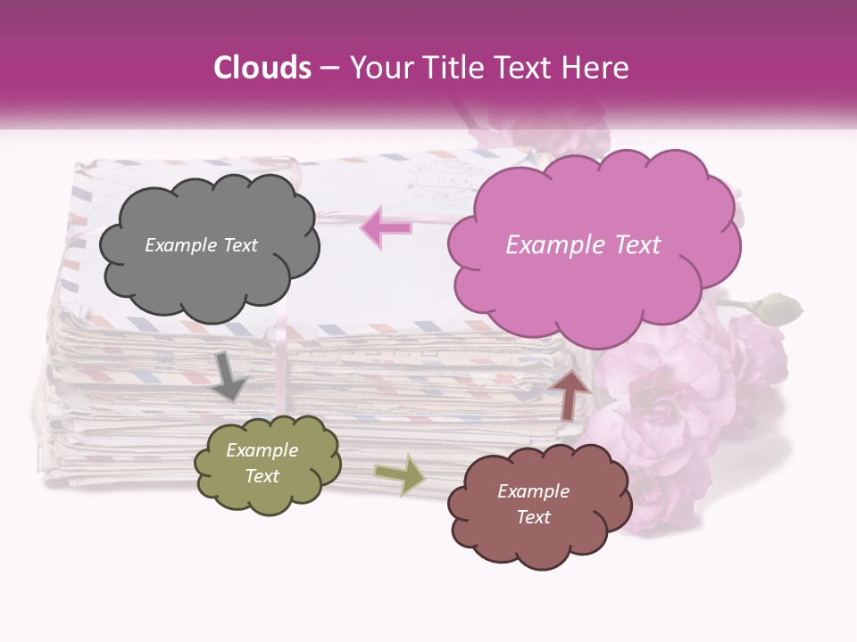 A Stack Of Envelopes With Pink Flowers On A White Background PowerPoint Template