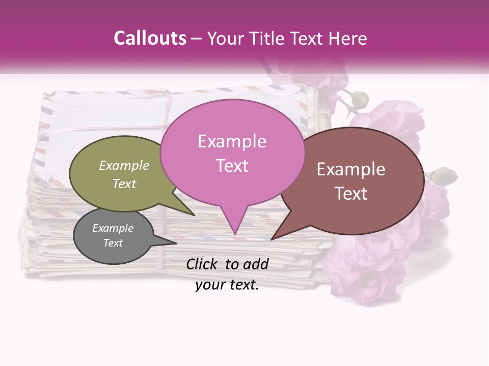 A Stack Of Envelopes With Pink Flowers On A White Background PowerPoint Template