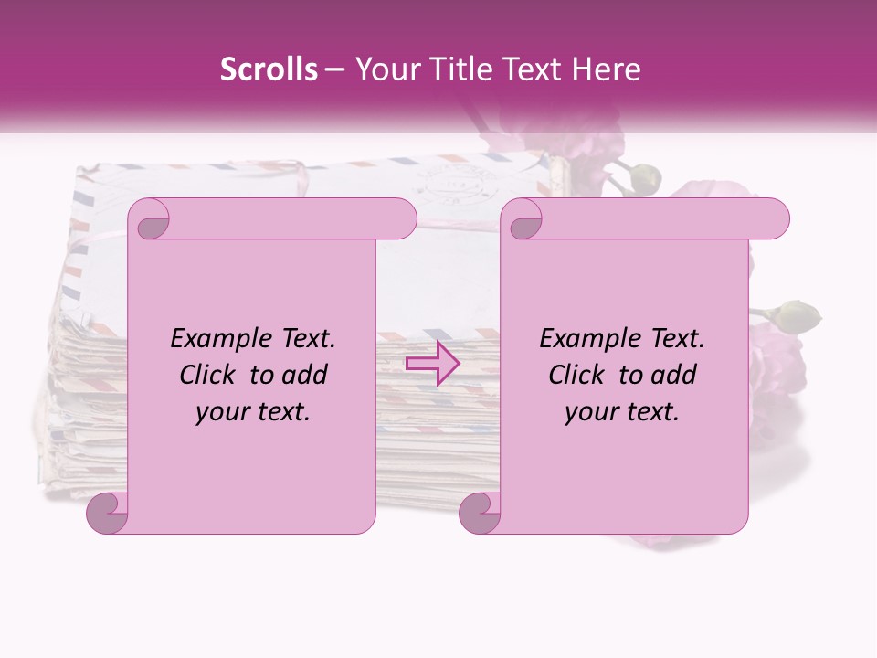 A Stack Of Envelopes With Pink Flowers On A White Background PowerPoint Template