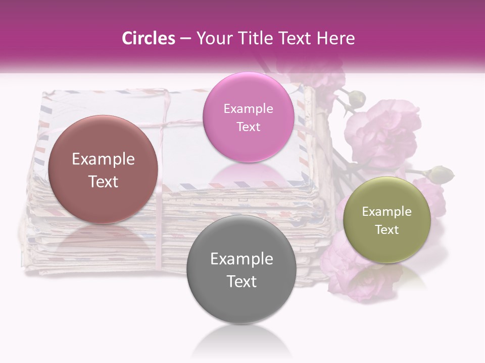 A Stack Of Envelopes With Pink Flowers On A White Background PowerPoint Template