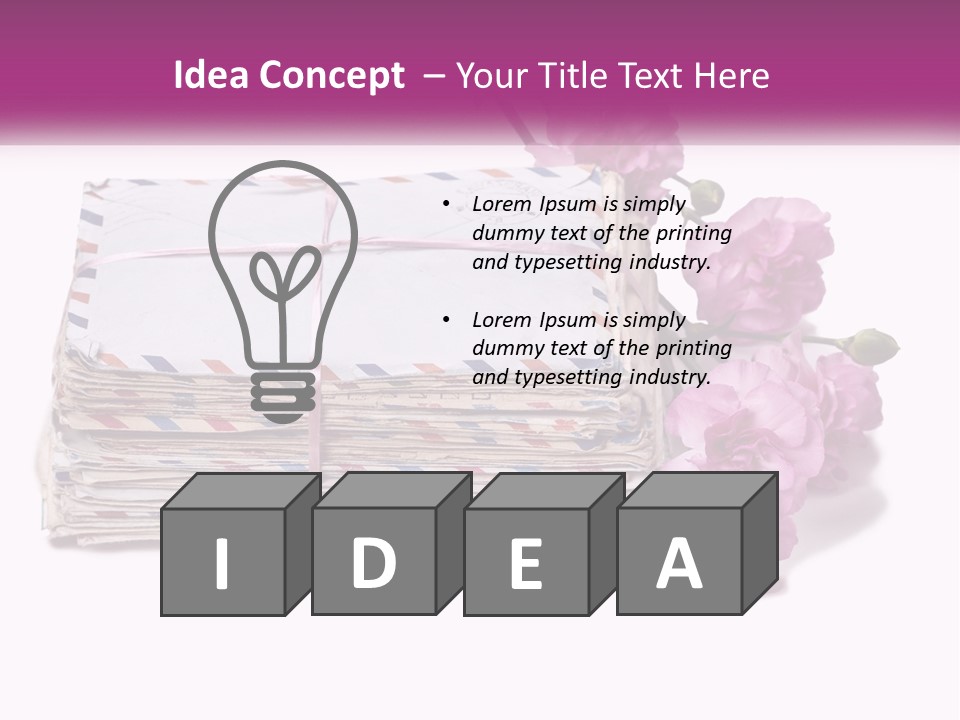 A Stack Of Envelopes With Pink Flowers On A White Background PowerPoint Template