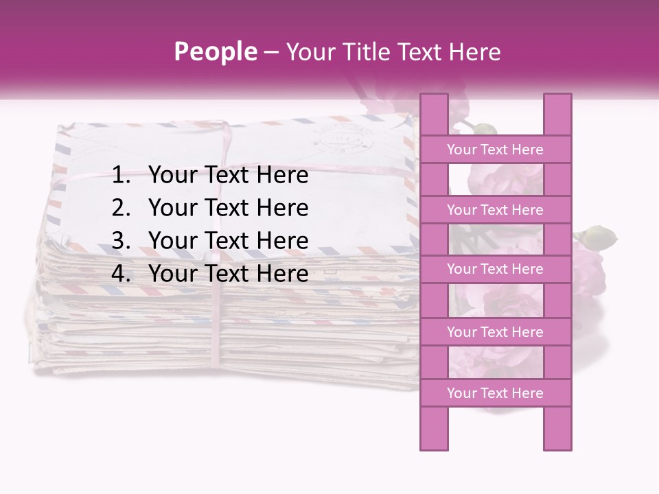 A Stack Of Envelopes With Pink Flowers On A White Background PowerPoint Template