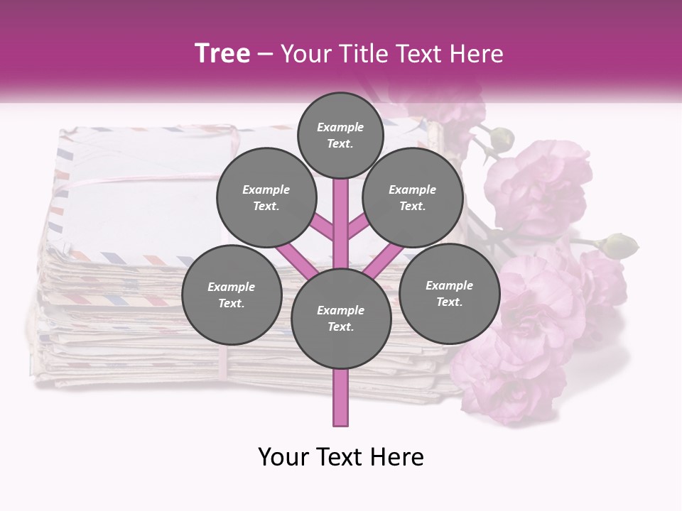 A Stack Of Envelopes With Pink Flowers On A White Background PowerPoint Template