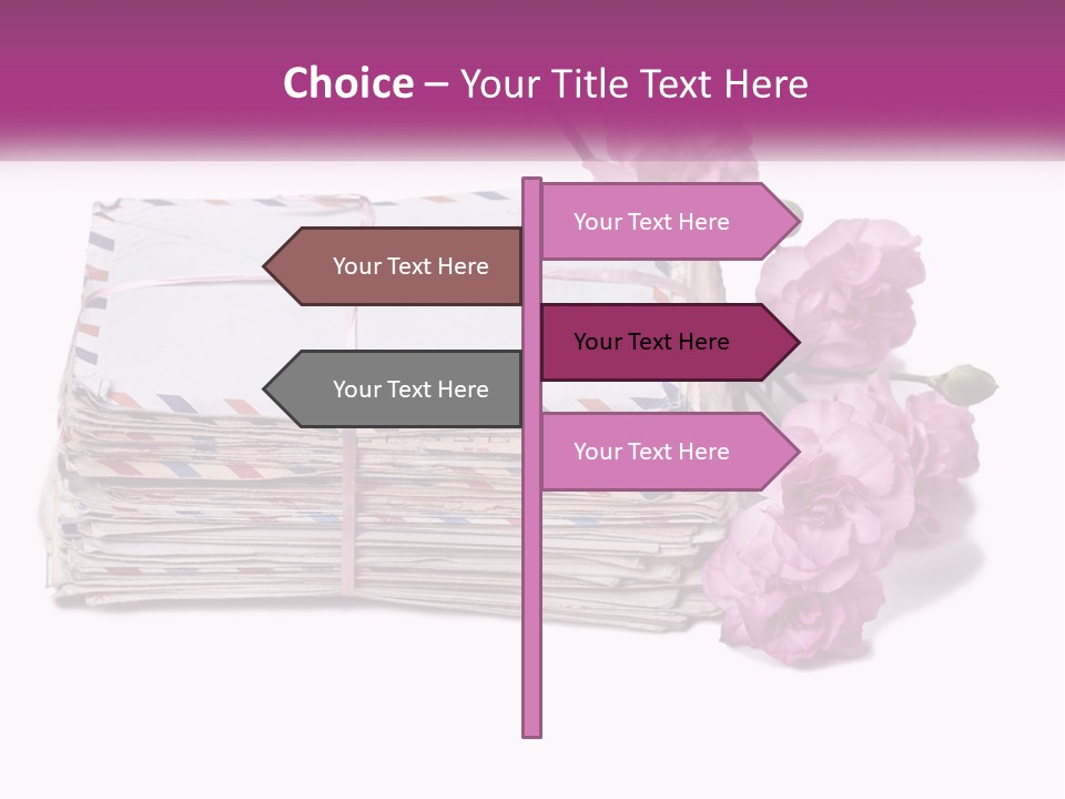 A Stack Of Envelopes With Pink Flowers On A White Background PowerPoint Template