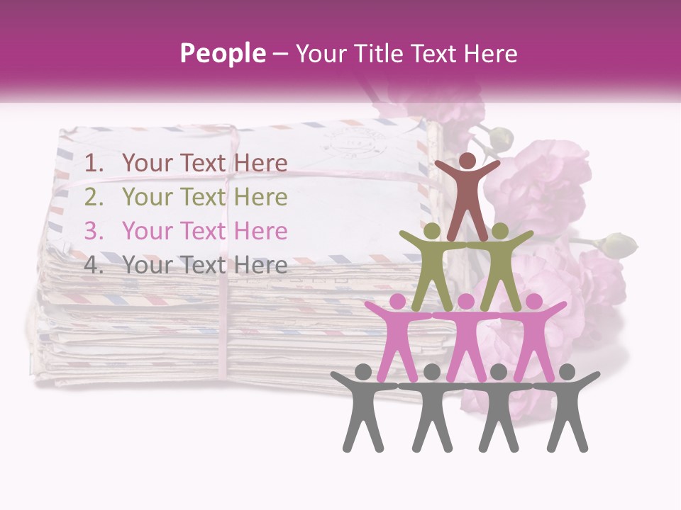 A Stack Of Envelopes With Pink Flowers On A White Background PowerPoint Template