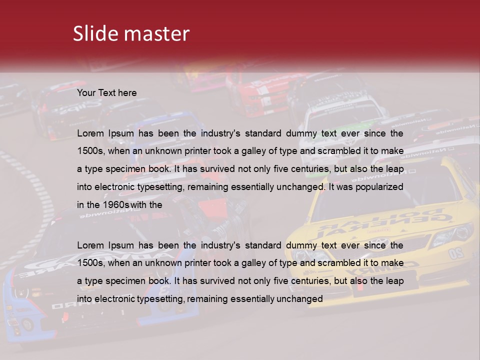A Group Of Cars Driving Down A Race Track PowerPoint Template