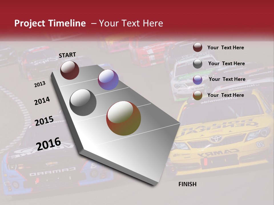 A Group Of Cars Driving Down A Race Track PowerPoint Template