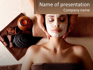 A Woman Getting A Facial Mask On Her Face PowerPoint Template