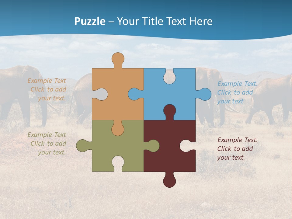 A Herd Of Elephants Walking Across A Dry Grass Field PowerPoint Template