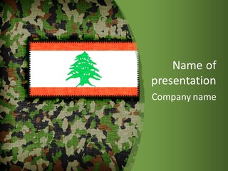 A Camouflage Background With A Flag And A Tree On It PowerPoint Template