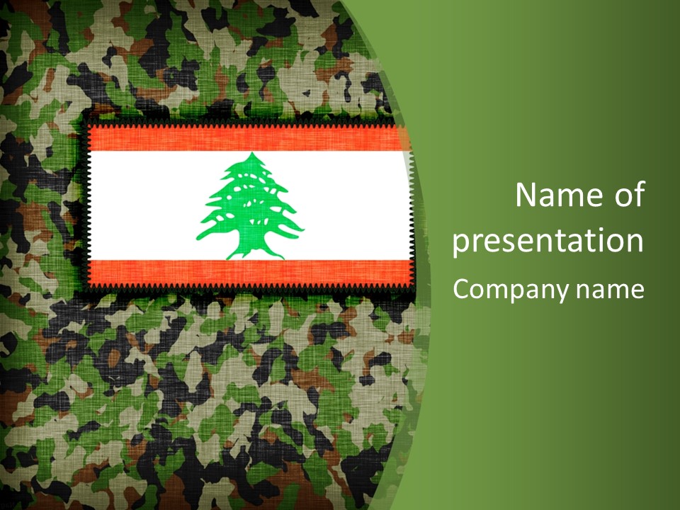 A Camouflage Background With A Flag And A Tree On It PowerPoint Template