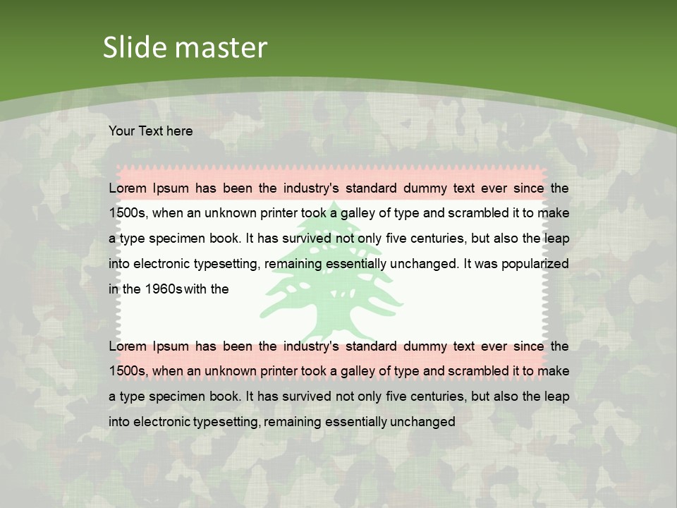 A Camouflage Background With A Flag And A Tree On It PowerPoint Template
