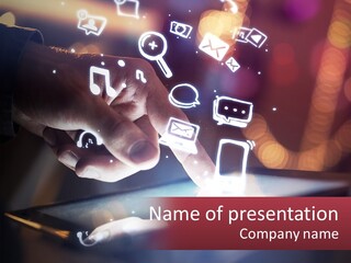 A Person Using A Tablet With Icons Coming Out Of It PowerPoint Template