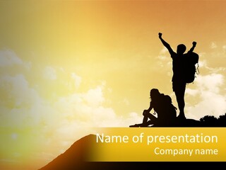 A Person On Top Of A Hill With A Backpack PowerPoint Template