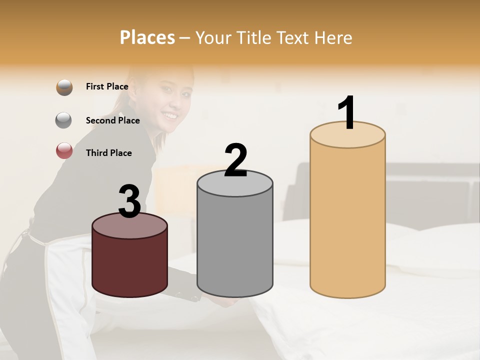 A Woman Is Sitting On A Bed And Smiling PowerPoint Template