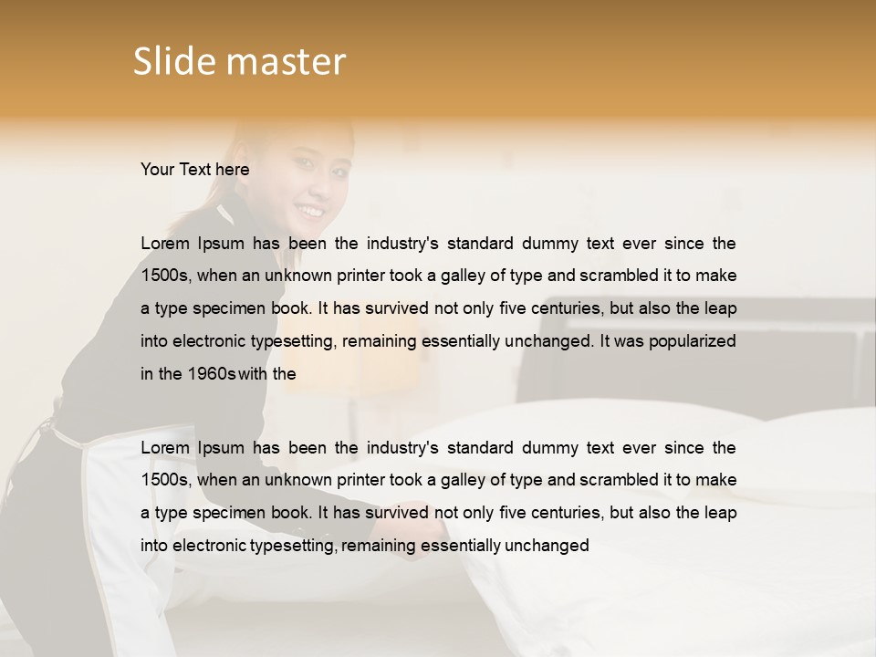 A Woman Is Sitting On A Bed And Smiling PowerPoint Template