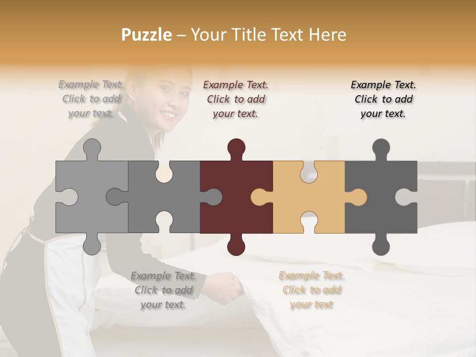 A Woman Is Sitting On A Bed And Smiling PowerPoint Template