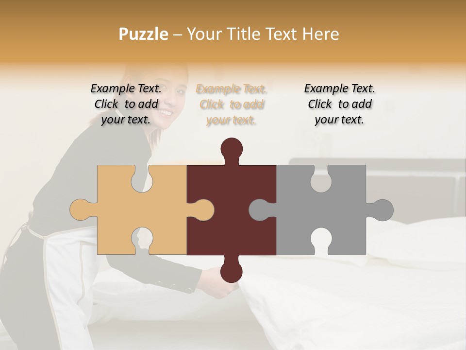 A Woman Is Sitting On A Bed And Smiling PowerPoint Template