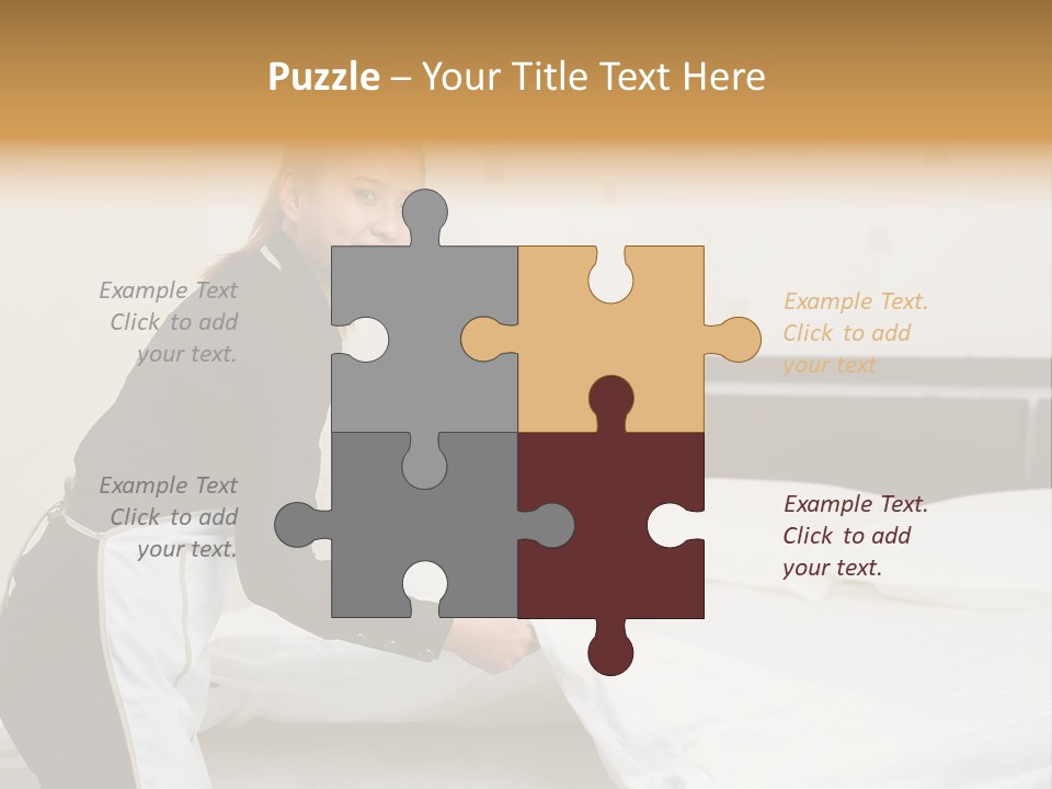 A Woman Is Sitting On A Bed And Smiling PowerPoint Template