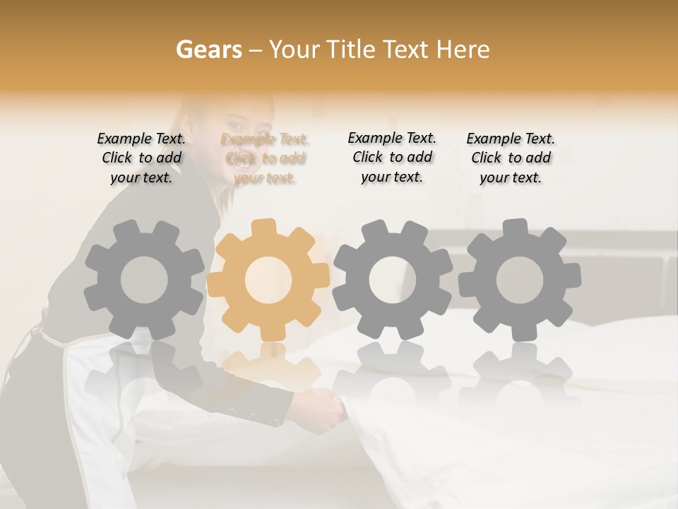 A Woman Is Sitting On A Bed And Smiling PowerPoint Template