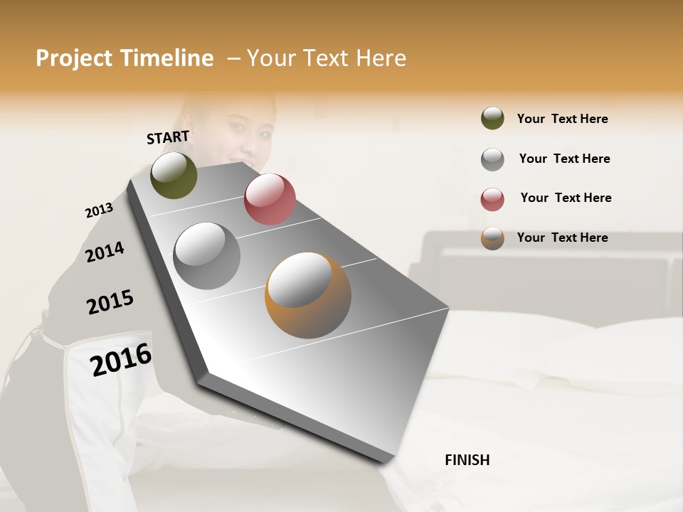 A Woman Is Sitting On A Bed And Smiling PowerPoint Template