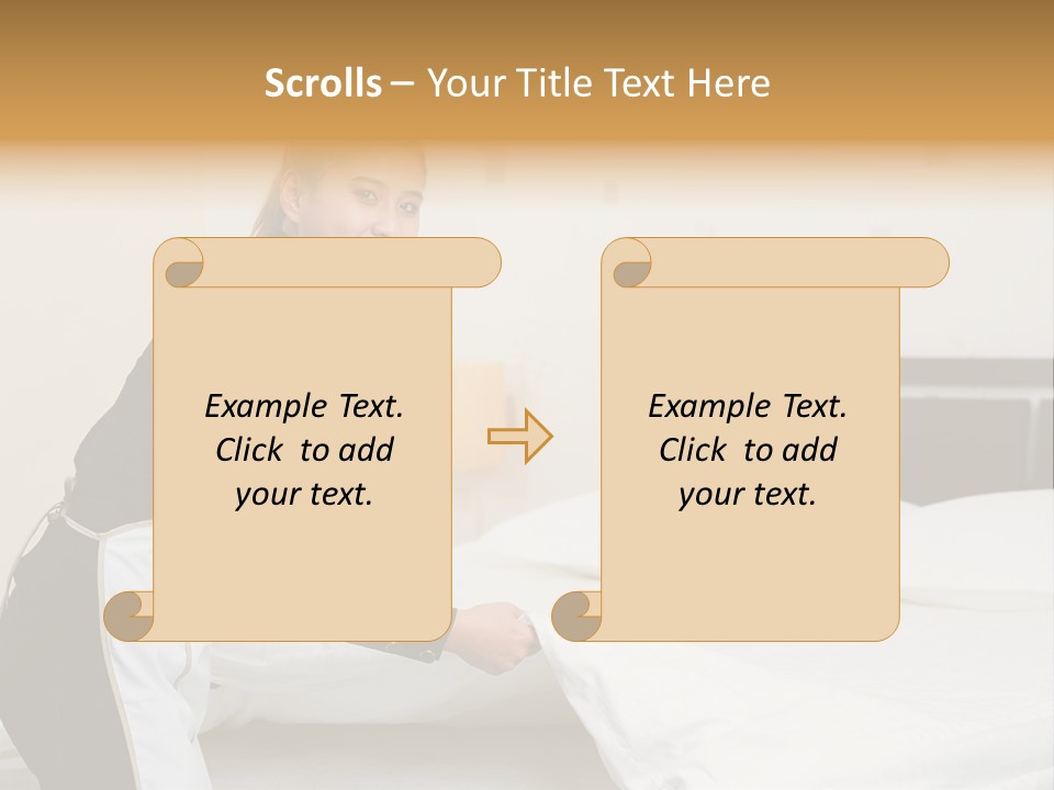 A Woman Is Sitting On A Bed And Smiling PowerPoint Template