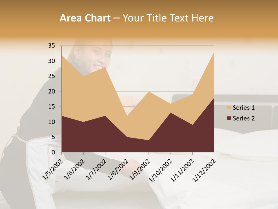 A Woman Is Sitting On A Bed And Smiling PowerPoint Template