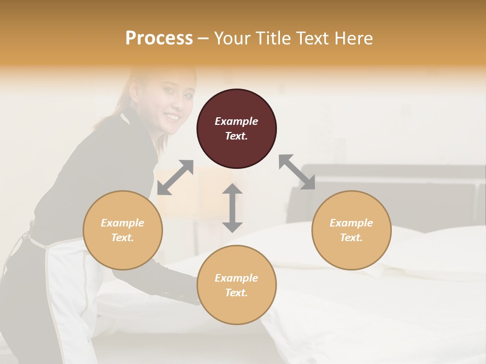 A Woman Is Sitting On A Bed And Smiling PowerPoint Template