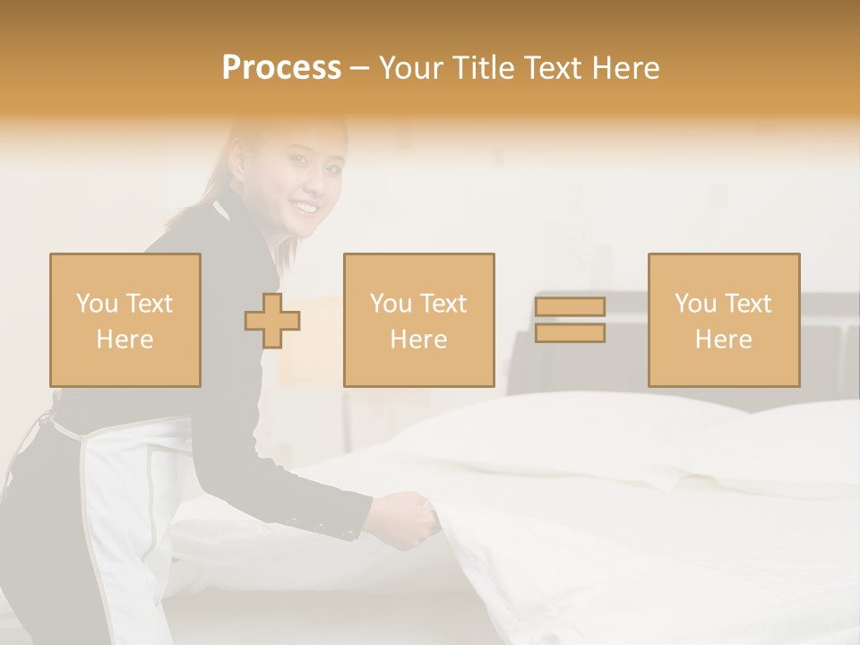 A Woman Is Sitting On A Bed And Smiling PowerPoint Template