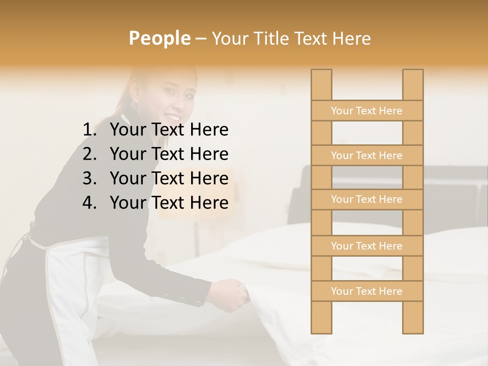 A Woman Is Sitting On A Bed And Smiling PowerPoint Template