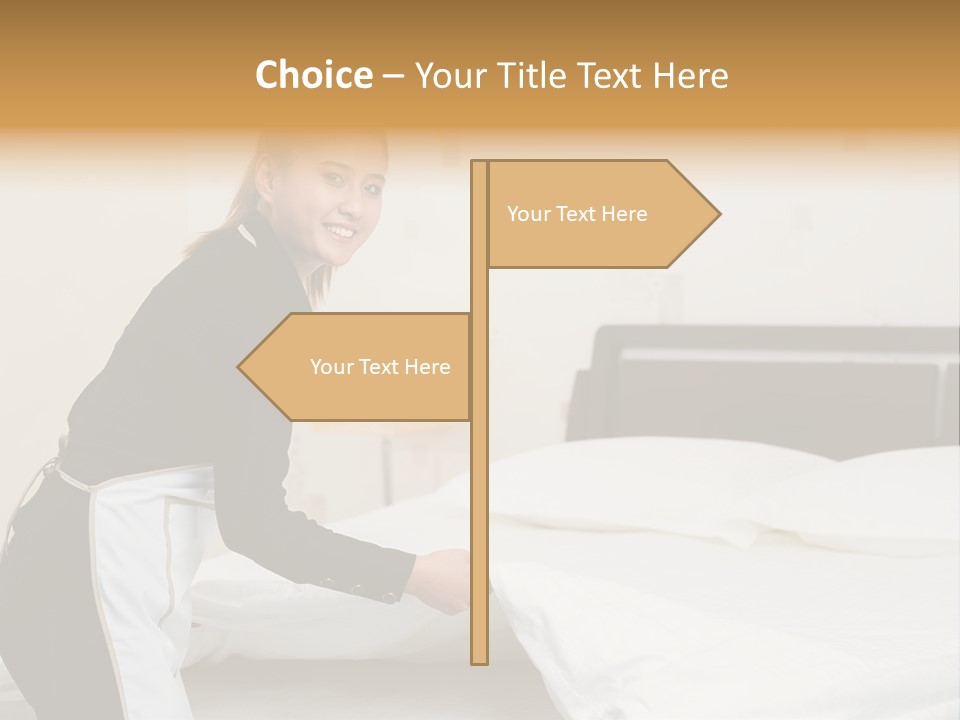 A Woman Is Sitting On A Bed And Smiling PowerPoint Template