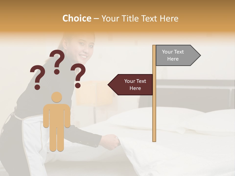 A Woman Is Sitting On A Bed And Smiling PowerPoint Template