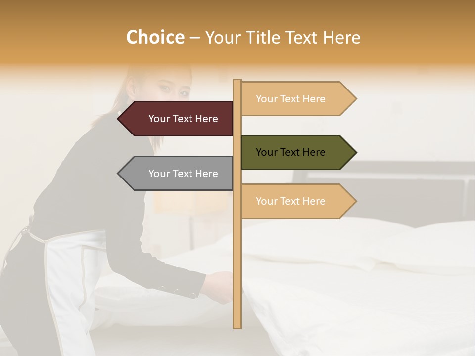 A Woman Is Sitting On A Bed And Smiling PowerPoint Template