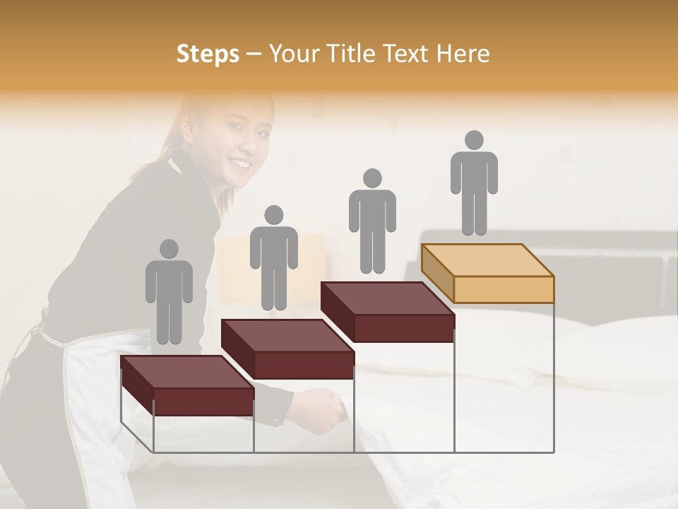 A Woman Is Sitting On A Bed And Smiling PowerPoint Template