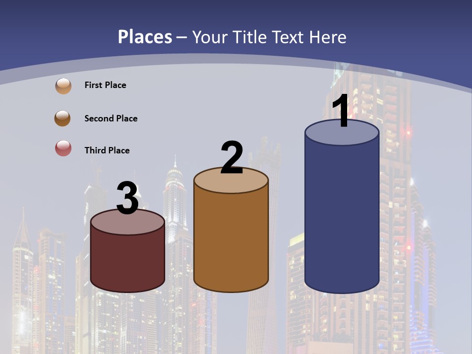A City Skyline With Skyscrapers And Water At Night PowerPoint Template