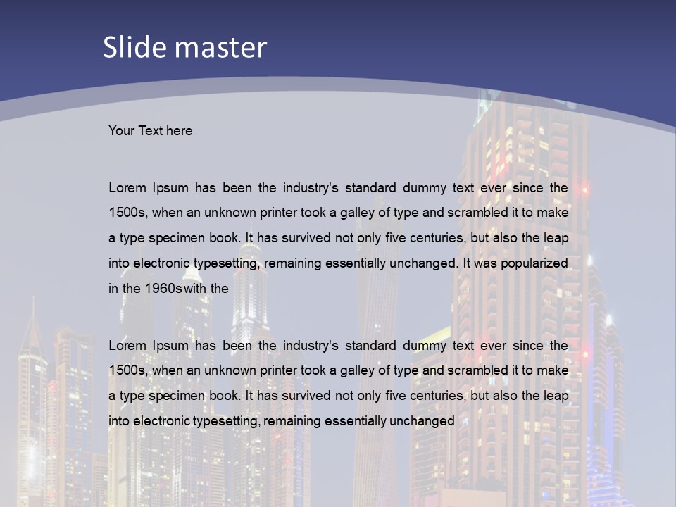 A City Skyline With Skyscrapers And Water At Night PowerPoint Template