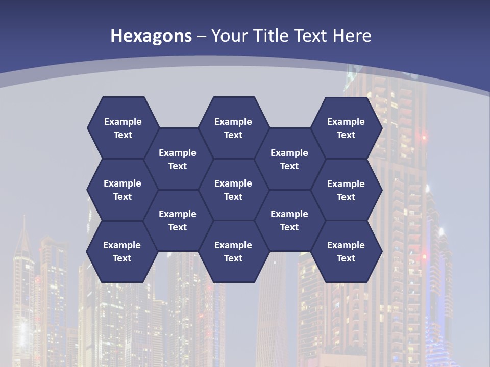 A City Skyline With Skyscrapers And Water At Night PowerPoint Template