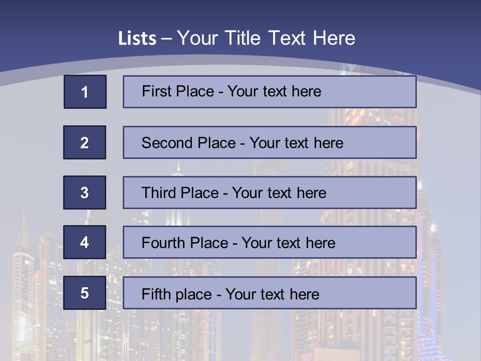 A City Skyline With Skyscrapers And Water At Night PowerPoint Template