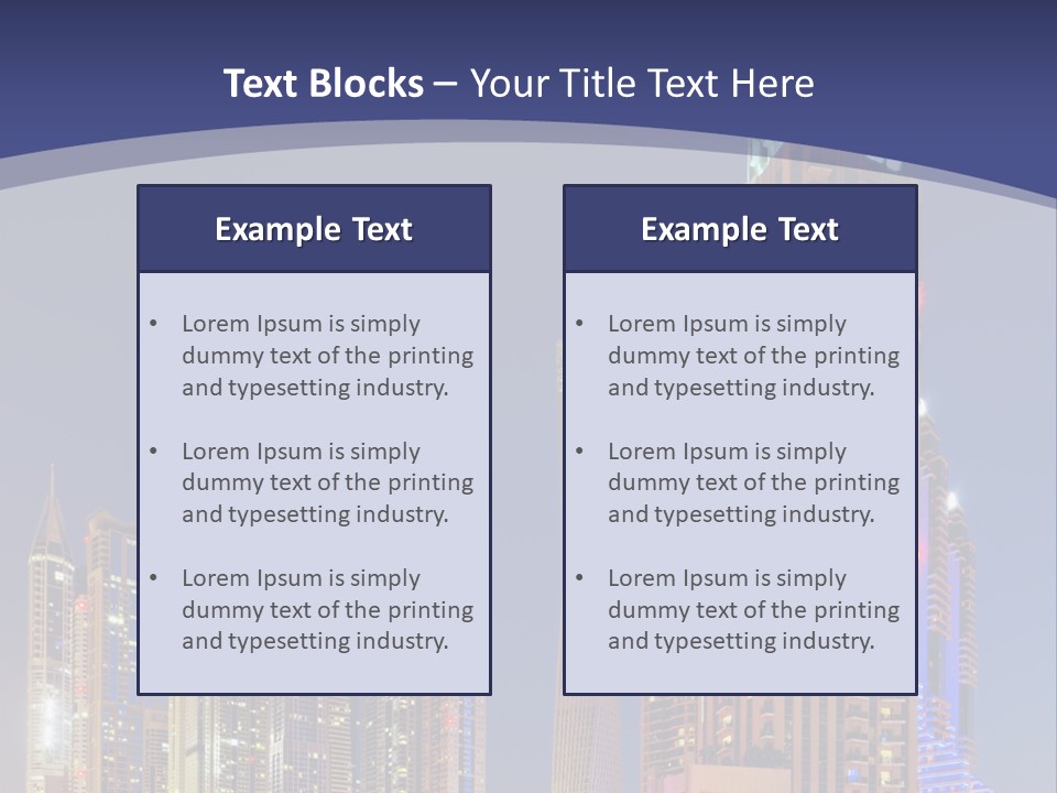 A City Skyline With Skyscrapers And Water At Night PowerPoint Template
