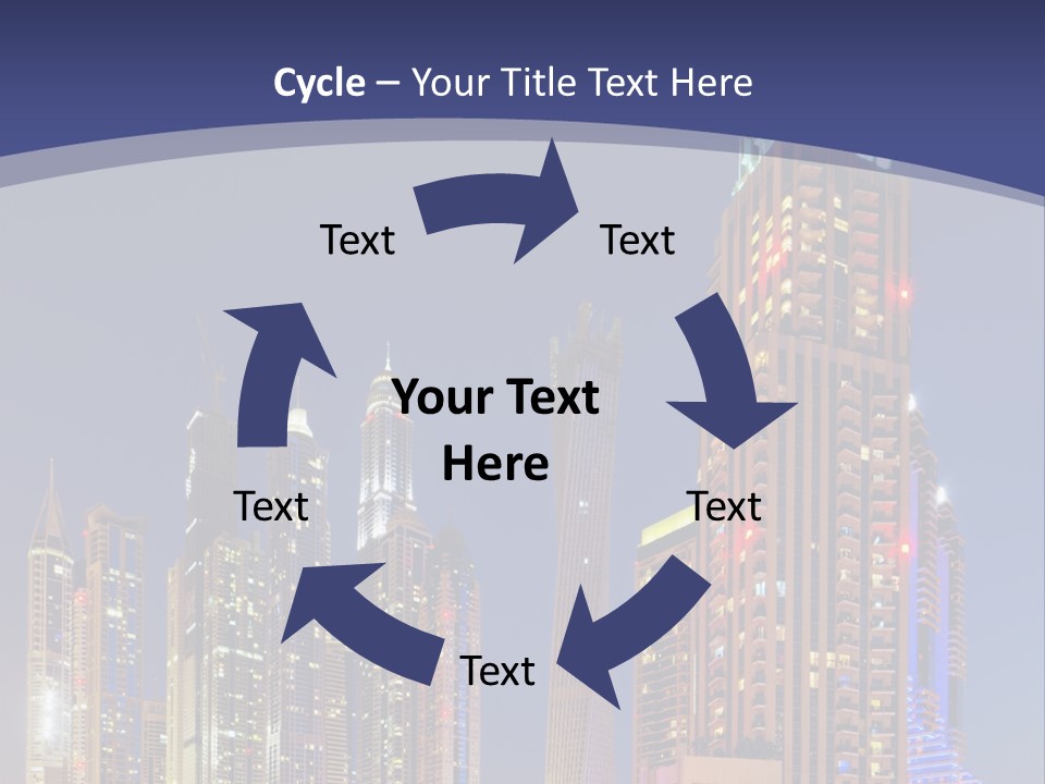 A City Skyline With Skyscrapers And Water At Night PowerPoint Template