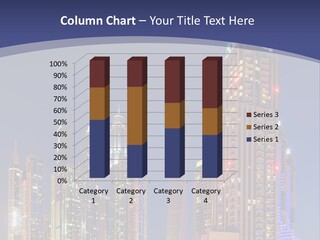 A City Skyline With Skyscrapers And Water At Night PowerPoint Template