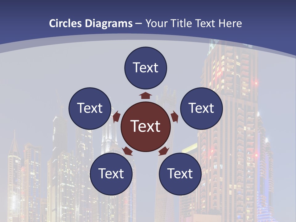 A City Skyline With Skyscrapers And Water At Night PowerPoint Template